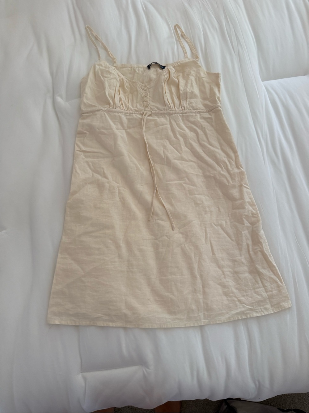 Cream Spaghetti-Strap A-Line dress